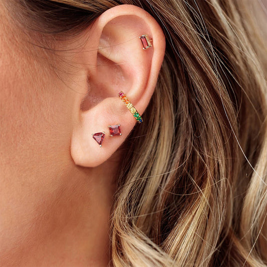 Sterling Silver Ruby Diamond Studs Elegant Earring Cluster Design