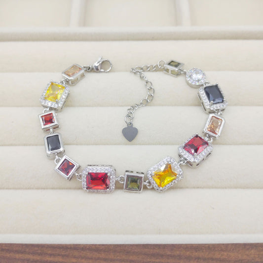 Custom Rectangular Zircon Chain - Personalized Color Options