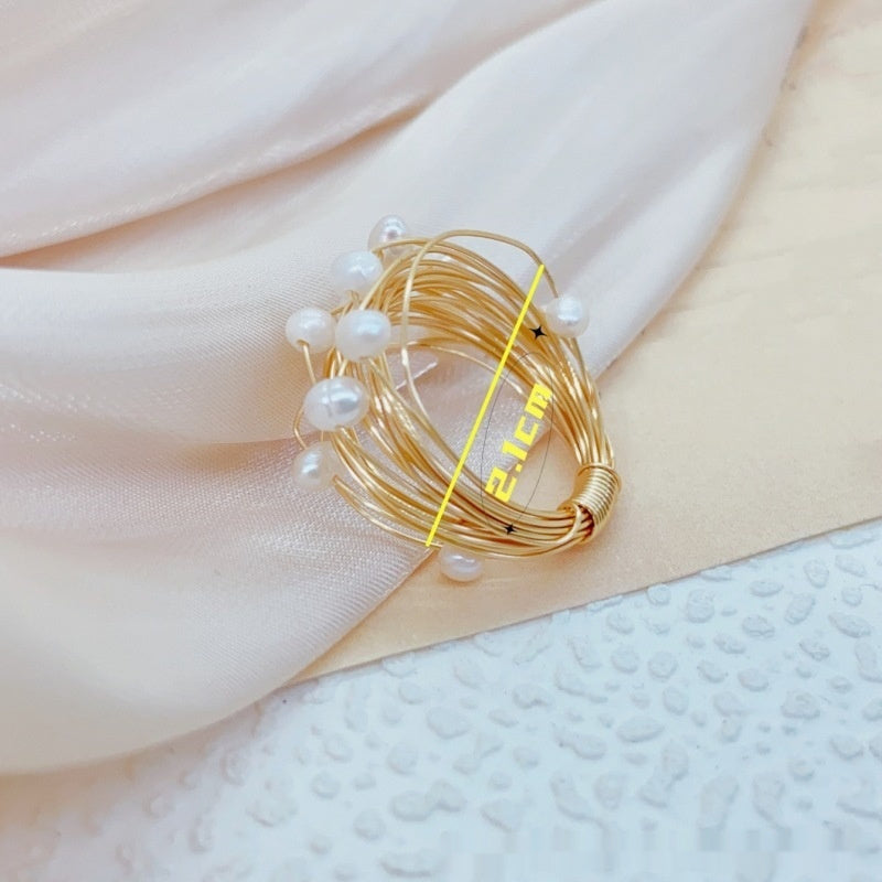Starry Sky Winding Tourmaline and Pearl Ring