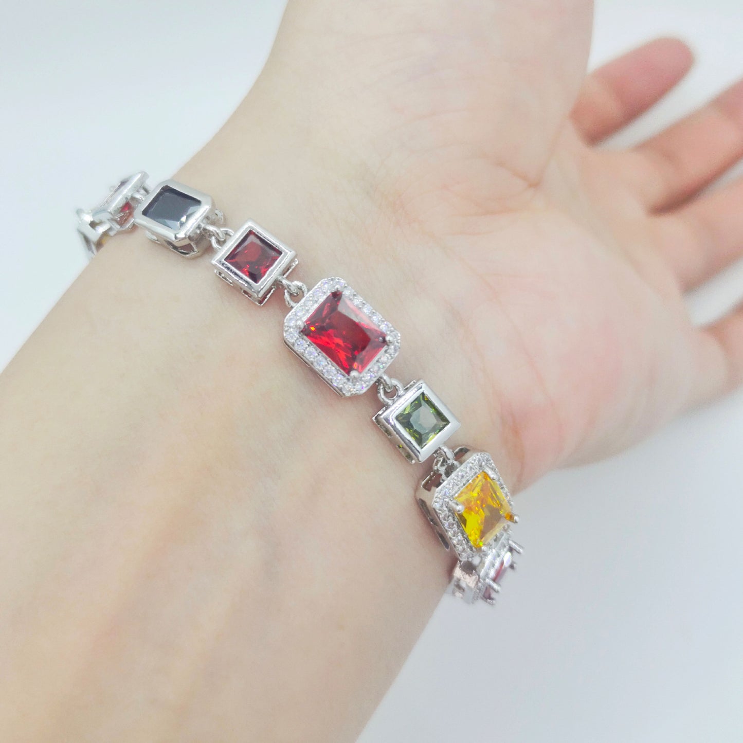Custom Rectangular Zircon Chain - Personalized Color Options