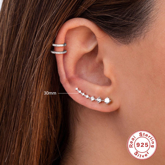 S925 Silver Single Row Diamond Ear Studs | 7 Pairs Stackable Set