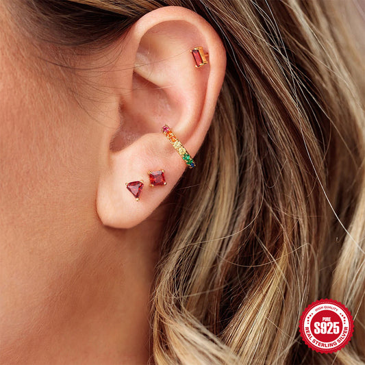Sterling Silver Ruby Diamond Studs Elegant Earring Cluster Design