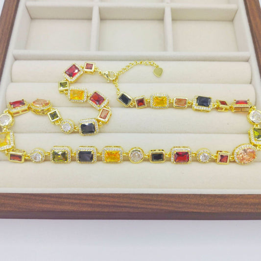 Custom Rectangular Zircon Chain - Personalized Color Options