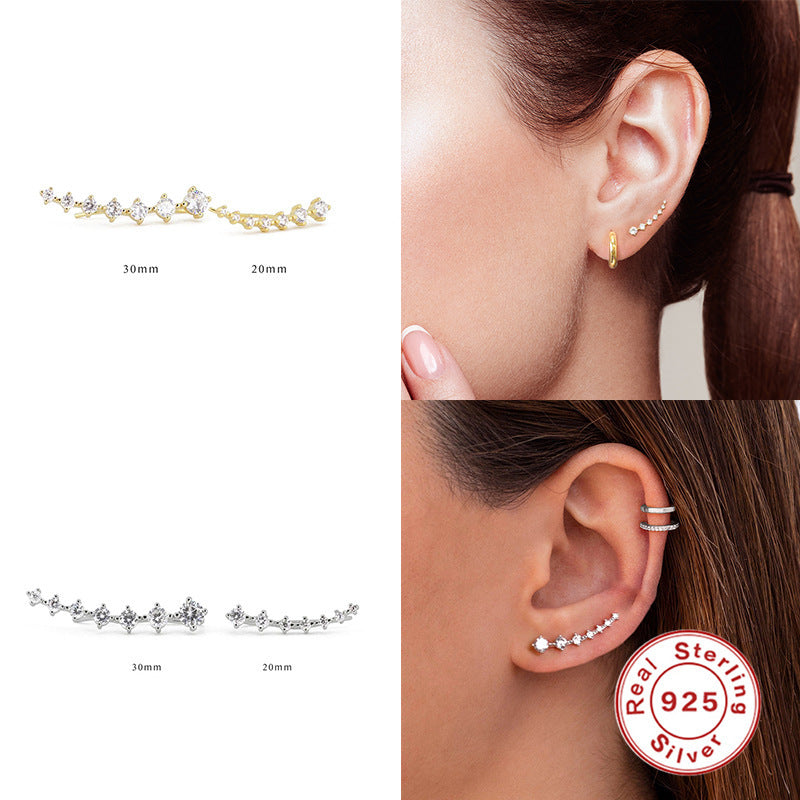 S925 Silver Single Row Diamond Ear Studs | 7 Pairs Stackable Set