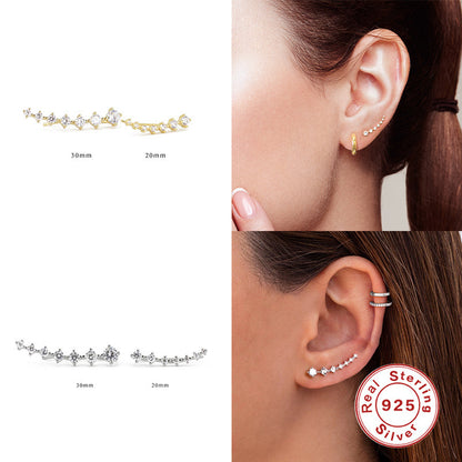 S925 Silver Single Row Diamond Ear Studs | 7 Pairs Stackable Set