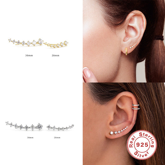 S925 Silver Single Row Diamond Ear Studs | 7 Pairs Stackable Set