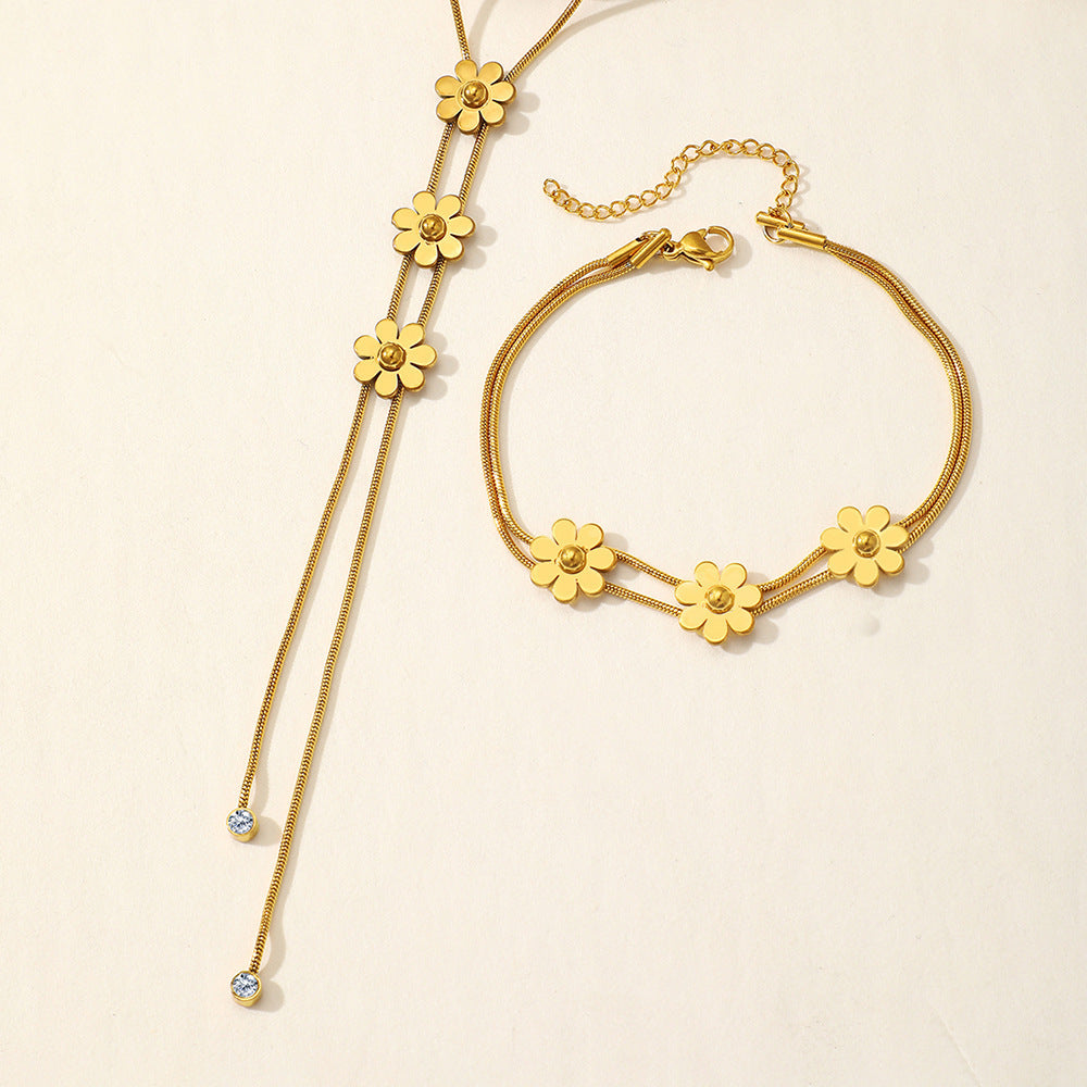 Three Dimensional Lock Necklace Set Stainless Steel with Floral Pastoral Style