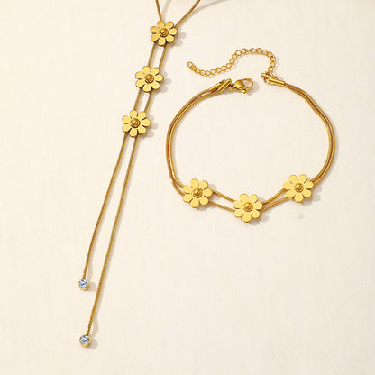 Three Dimensional Lock Necklace Set Stainless Steel with Floral Pastoral Style