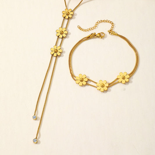Three Dimensional Lock Necklace Set Stainless Steel with Floral Pastoral Style