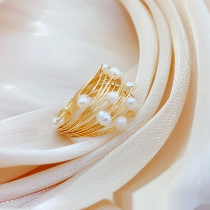 Starry Sky Winding Tourmaline and Pearl Ring