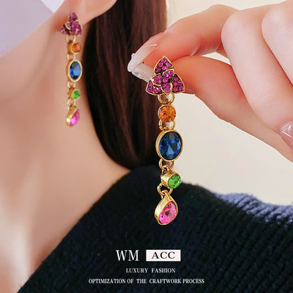 French Retro Diamond Flower Drop Earrings - Water Drop Style