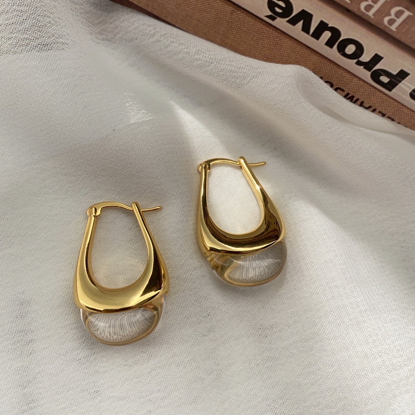 Glossy Transparent Water Drop Earrings  Chic French Style for Women