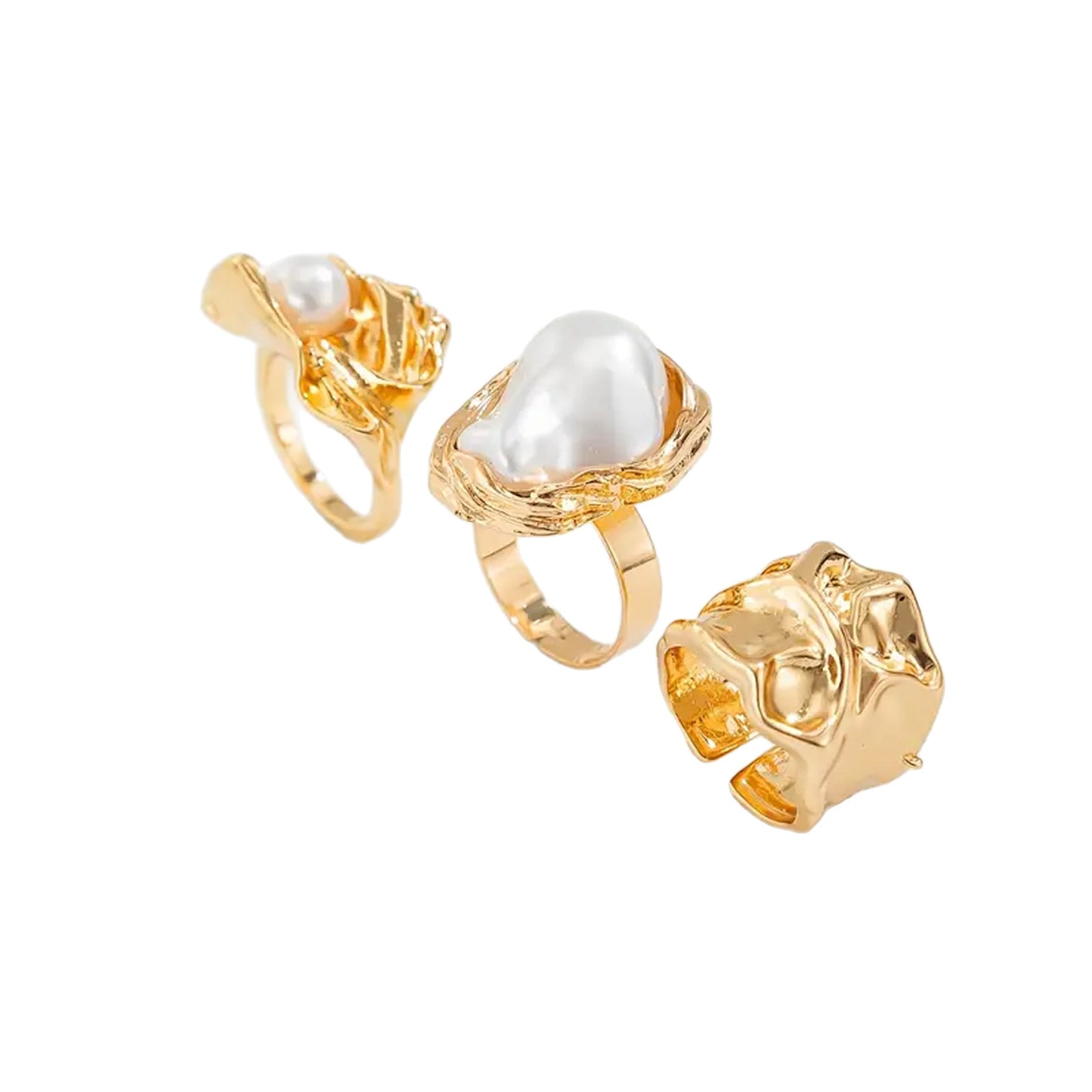Geometric Retro Baroque Pearl Ring - Irregular Shape Inlay