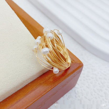 Starry Sky Winding Tourmaline and Pearl Ring