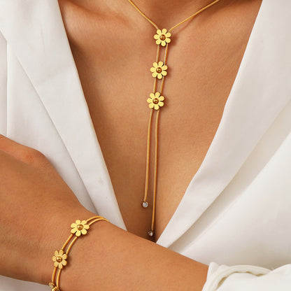 Three Dimensional Lock Necklace Set Stainless Steel with Floral Pastoral Style