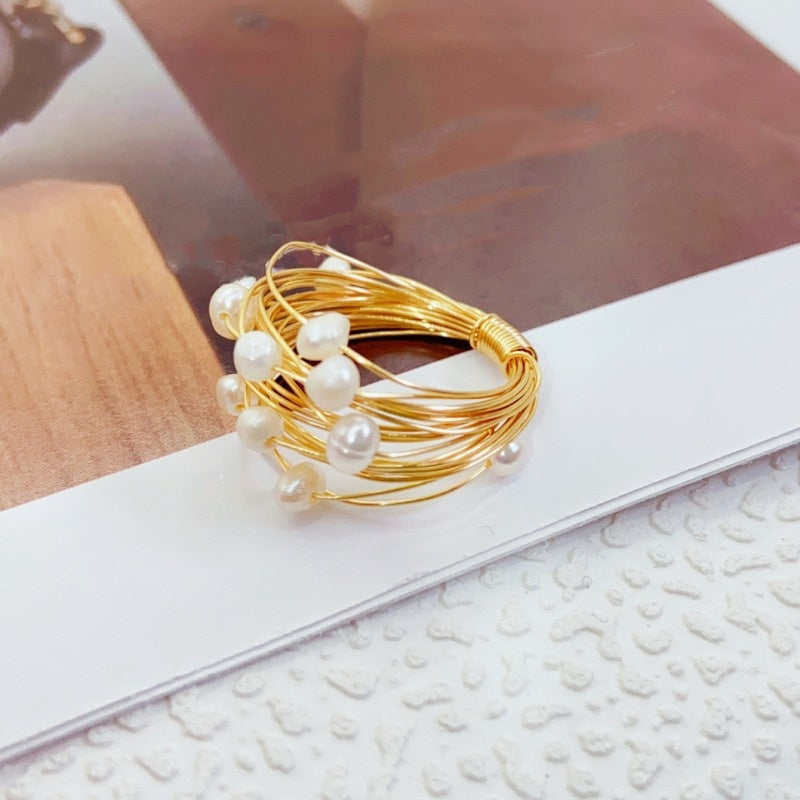 Starry Sky Winding Tourmaline and Pearl Ring