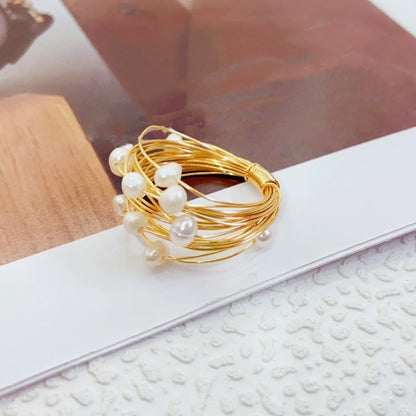 Starry Sky Winding Tourmaline and Pearl Ring