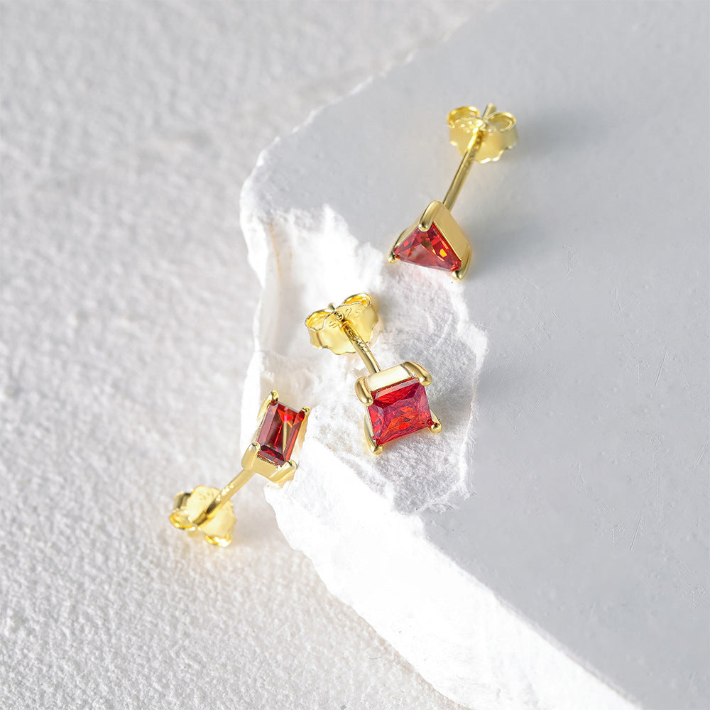 Sterling Silver Ruby Diamond Studs Elegant Earring Cluster Design