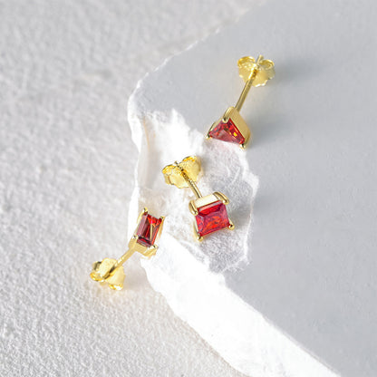 Sterling Silver Ruby Diamond Studs Elegant Earring Cluster Design